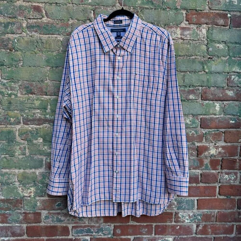 Tommy Hilfiger Button Down Men's‎ Size XXL 18.5-19 Collared 80s 2 Ply Fabric